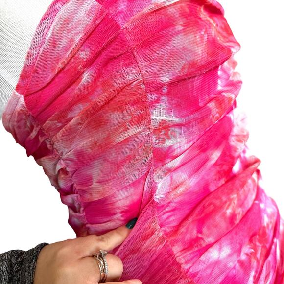 Superdown x Draya Michele Ivanna Ruched Strapless Mini Dress Pink Tie Dye Large - Picture 14 of 16
